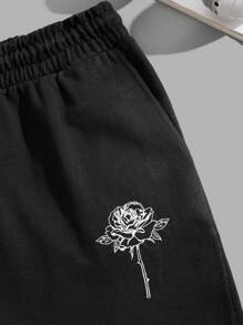 RueChic Shorts regulares para hombre con cordón y estampado de rosas en algodón