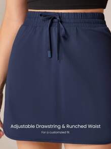 GLOWMODE Soft Skin-Friendly Adjustable Drawstring Pleated Waist Hip Line Skirt With Built-In Shorts Side Pockets Non-Slip Grips Daily Casual Wear