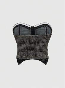 ROMWE Grunge Punk Vintage Sexy Distressed Cropped Denim Bustier Top - Blue - View 2