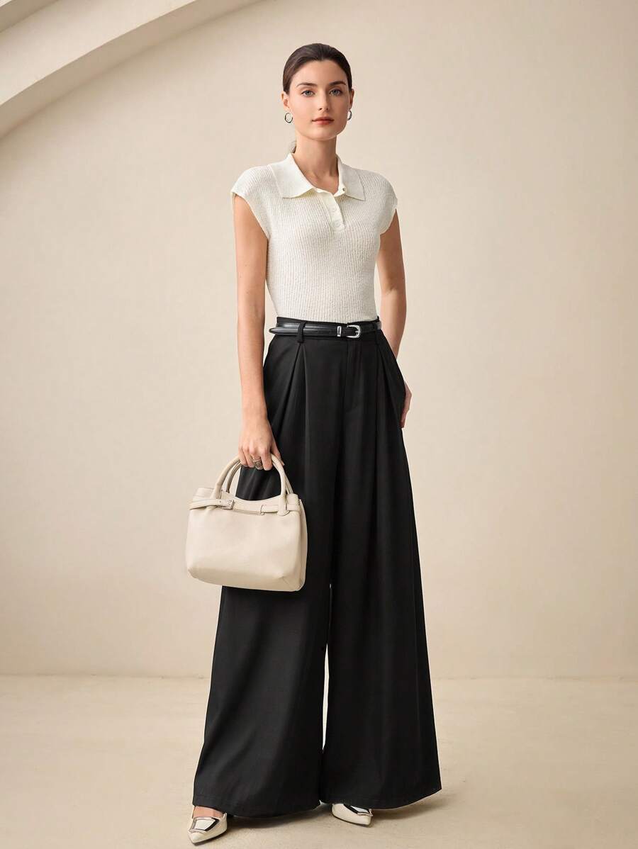 BizChic Women's Solid Color Polo Neck Short Sleeve Knit Top - White - View 1