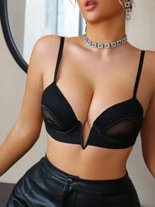 Sujetador de lencería sexy minimalista de unicolor con tirantes finos y ajustado para mujer
