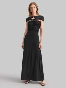 Ontre Vestido negro elegante y ceñido de mujer elástico para vacaciones - Negro - Ver 4