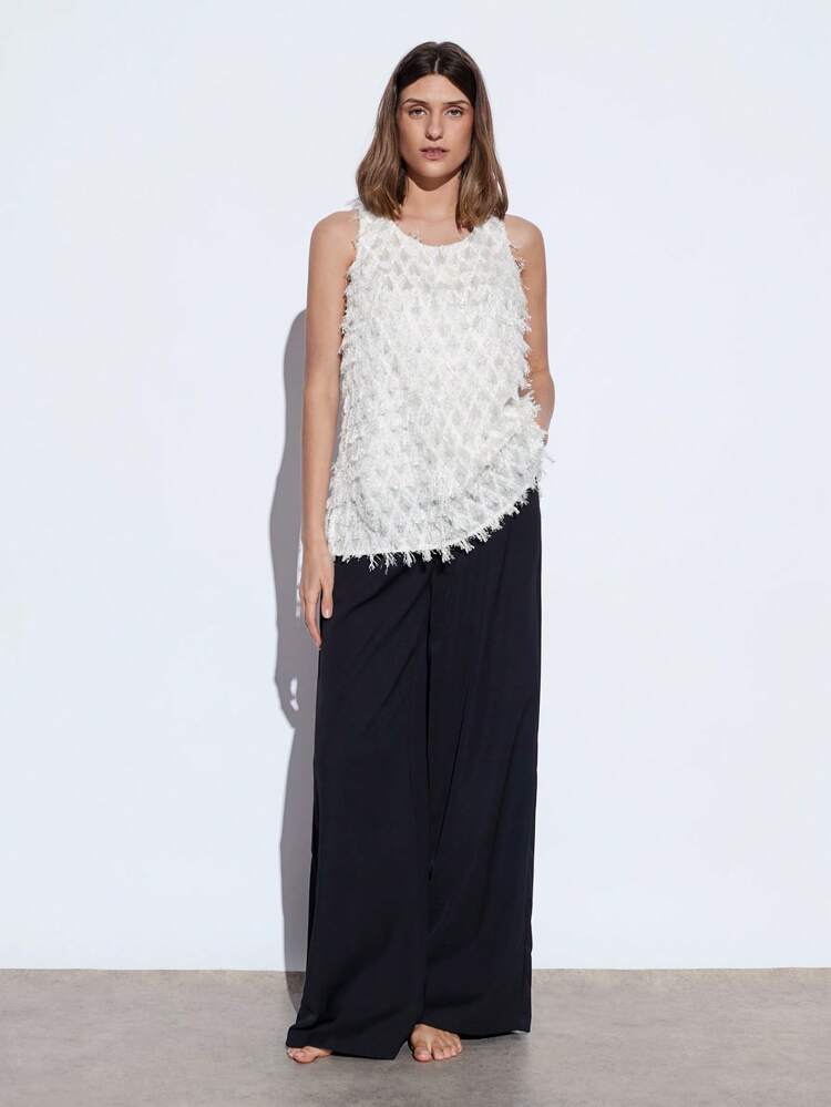 SHEIN Maija Blusa de mujer con textura de flecos tejidos de estilo vacacional chic primavera/verano, blanca, informal y romántica, adecuada para salidas, reuniones, bodas, estilo de invitada, Día de San Valentín