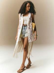 Poéselle Women's Sleeveless Fringe Hem Casual Blouse, Suitable For Leisure And Holiday