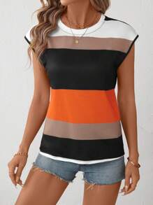 EMERY ROSE Women's Colorblock Striped Knit Casual T-Shirt, Spring/Summer - Multicolor - View 4