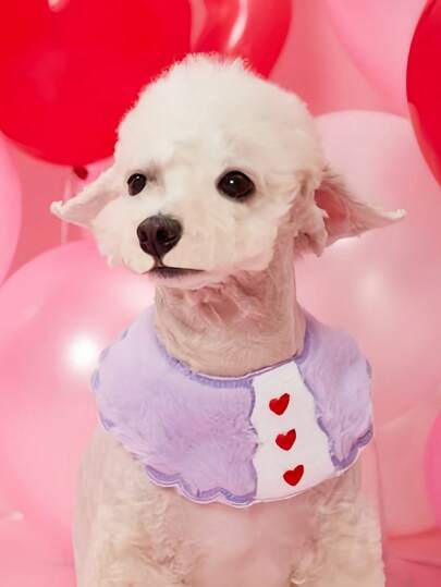 PETSIN 1pc Pet Heart Embroidered Scarf, Dogs Valentine's Day Accessory, Cats Neck Warmer, Cute Pet Scarf, Dog Bibs, Pet Valentine Outfit