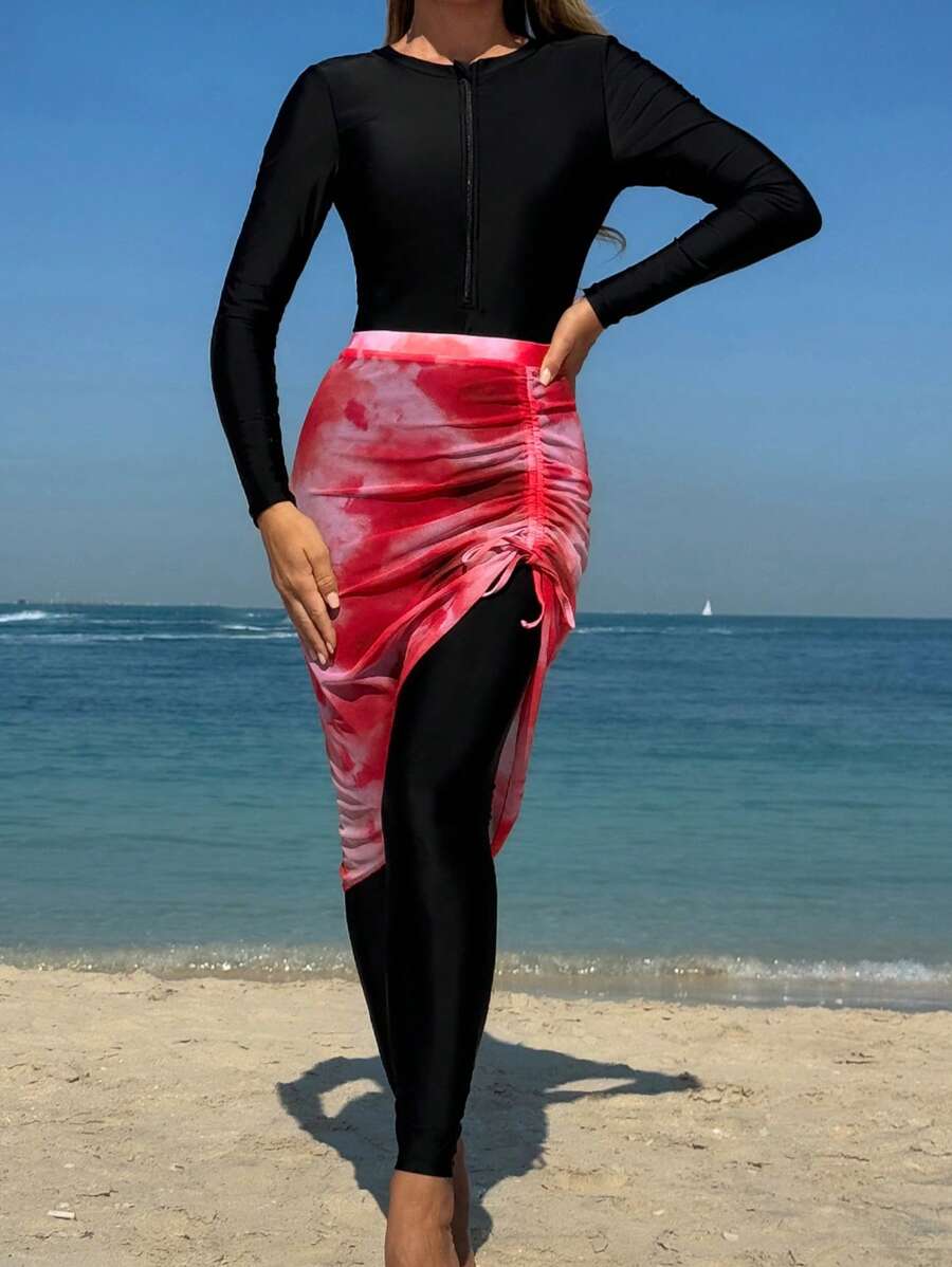 Swim Shayni Traje de baño para mujer de estilo medio oriental para Primavera, conjunto de cubierta con manga larga y pantalón conservador, unicolor negro de natación modesta, burkini árabe - Multicolor - Ver 1
