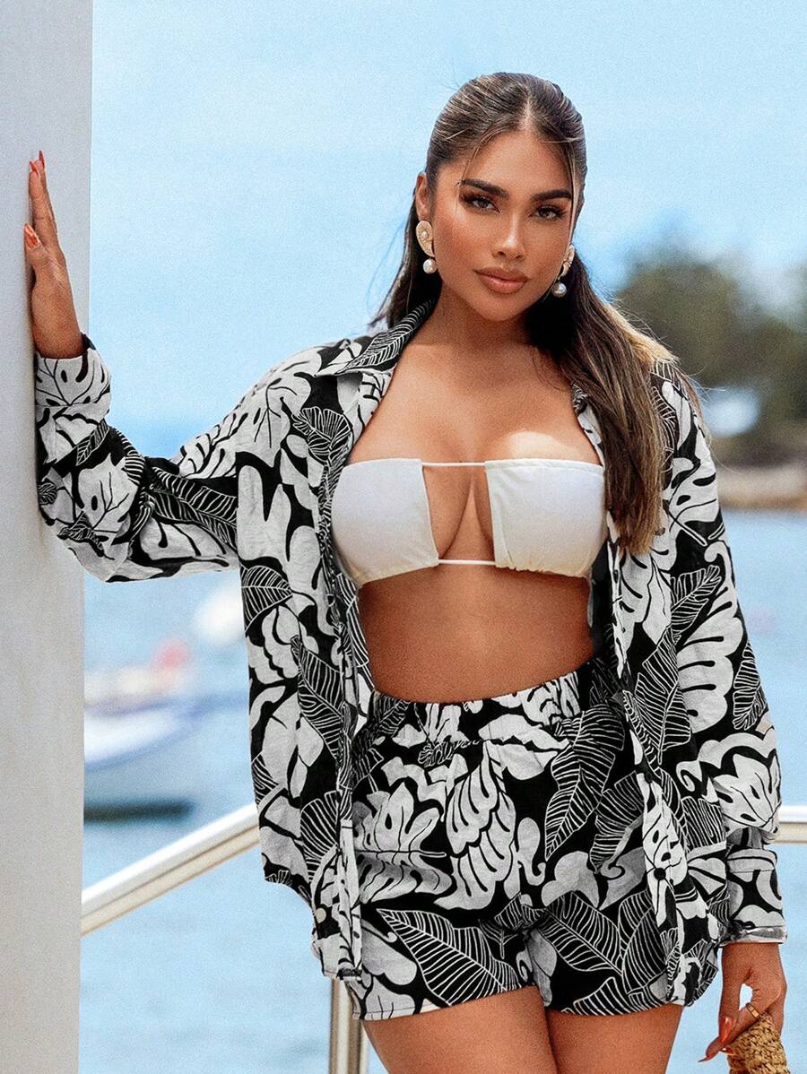 SHEIN SXY 女士性感露背吊带裙、度假、女士度假装、女士夏季装、女士夏季套装、女士沙滩装、外出装、邮轮装 - 黑與白 - 查看 1