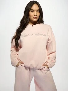 MISSGUIDED PLUS 大尺碼伴娘婚禮派對運動衫，水晶水鑽設計，新娘派對必備居家休閒服，寬鬆舒適穿著 - 粉色 - 查看 1