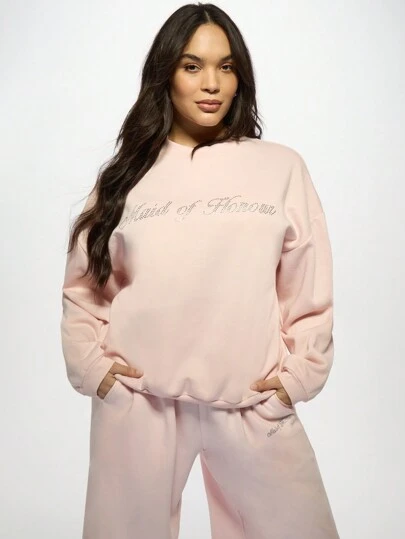 MISSGUIDED PLUS 奢华加大码伴娘婚礼派对运动衫，带水晶钻设计，新娘派对必备家居服，特殊场合超大舒适穿着