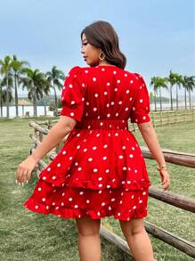 Sunnyshic Robe grande taille au style boho, col en V, imprimé floral, manches courtes, volants à l'ourlet, pois, pour la Saint-Valentin, pour l'été