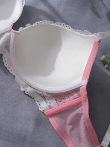 Dream Adore Color Block Lace Patchwork Underwire Padded Butterfly Decor Women Lingerie Bra, Kawaii