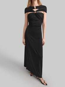 Ontre Vestido negro elegante y ceñido de mujer elástico para vacaciones - Negro - Ver 3