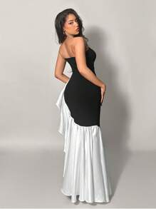 SHEIN Privé Women's Spring Elegant Romantic Fashion Commuter Sexy Black And White Tight Dresses Dresses For Party, Vacation, Back To School, Romantic Dating And Birthday, Wedding Season, Graduation Season Dresses, Valentine's Day Dresses, Easter Dresses