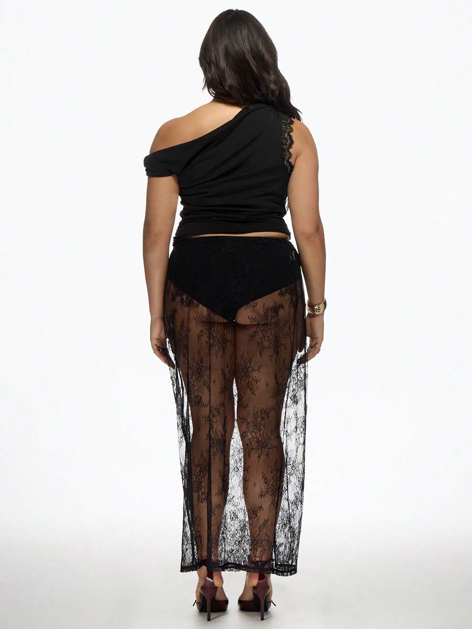MISSGUIDED Elegant Sheer Lace Midi Overlay Skirt With High Waist Design Special Occasion Evening Party Wedding Guest Floral Lace Coverage Skirt