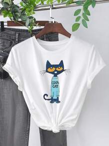 SHEIN EZwear Camiseta regular de mujer cuello redondo, simple, de moda, casual, para uso diario