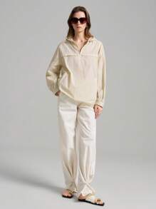 Ontre Vêtements de femme casual urbains et d'extérieur, combinaison de printemps 2025 casual avec capuche et protection solaire, beige avec capuche et poignets élastiques, design quotidien avec fermeture éclair, capuche et poignets élastiques