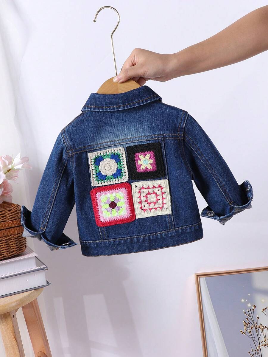Chaqueta vaquera desgastada azul oscuro de denim hecha a mano y teñida vintage de colores para niñas bebé - Azul lavado oscuro - Ver 1