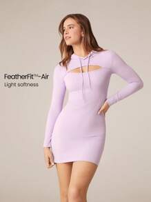 GLOWMODE Vestido casual deportivo de manga larga con cuello, unicolor, ajustado y de largo mini para mujer