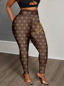 Slaydiva 大码经典花卉印花修身打底裤，休闲日常穿着 - 白色 - 查看 5