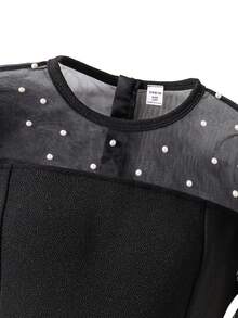 青春期前女孩优雅派对舞会礼服仿珍珠和网眼拼布连身裤