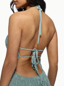 MISSGUIDED Đầm mini ôm sát dáng suông, xếp ly, viền bèo nhún, bất đối xứng, dự tiệc tối, mùa hè, cổ yếm, ôm dáng, thích hợp cho các dịp đặc biệt, đi chơi đêm. - Màu xanh lam - Xem 6