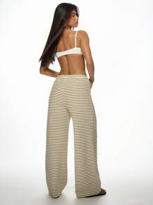MISSGUIDED Cozy Toweling Wide Leg Beach Pants Resort Wear Lounge Pants Striped Summer Vacation Pool Cover Up Palazzo Style Casual Comfort - Apricot - View 2