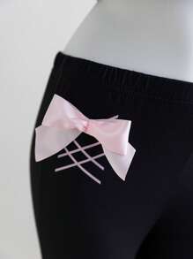 Teen Girls Tube Top With Bow Detail & Flared Pants Sets, Pink And Black Colorblock