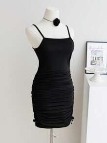 Lunivi Mädchen im Teenager-Alter Gestricktes figurnahes Kleid mit gerüschtem Träger und Seitenschleife, lässig süßer Allround-Stil Kleider für Mädchen