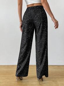 SHEIN Clasi Women's Casual High Waist Silver Foil Print Pants