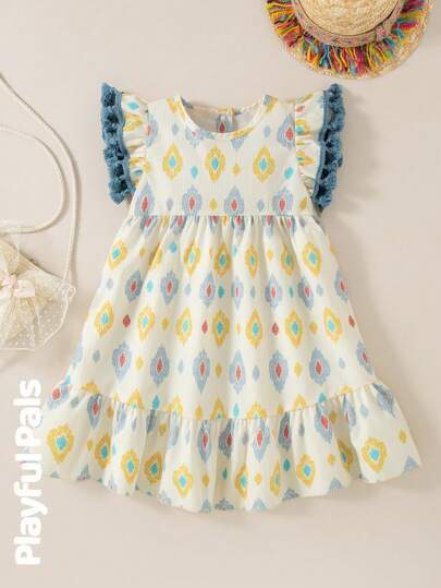 SHEIN 年轻女孩度假休闲几何印花连衣裙