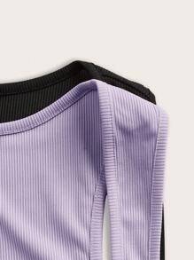 SHEIN BASICS 2 件套纯色针织连体裤，修身，有领，无袖，休闲风格，女士 - 紫色 - 查看 10