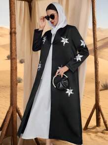 Al Najma Cárdigan árabe de mujer de manga larga con estampado floral y largo tipo maxi suelto, abayas