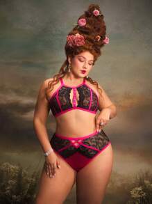 PinupGlam Lencería de talla grande sexy con encaje de espina de pescado