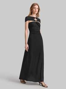Ontre Vestido negro elegante y ceñido de mujer elástico para vacaciones - Negro - Ver 1