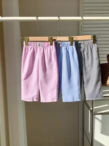 3件套少女梭织条纹字母印花宽松休闲短裤 - 粉色 - 查看 8