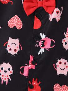 SHEIN Cartoon Print Short Sleeve Single-Breasted Casual Shirt For Boys, Suitable For Daily Casual, Family Gatherings, And Small Parties, You Will Be The Spotlight. - Multicolor - View 4