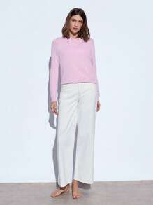 Maija 优雅现代春夏新款粉色垂直仿珍珠装饰领针织毛衣，休闲浪漫假日适合外出、聚会、婚礼、派对、情人节 - 粉色 - 查看 3