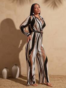 Vixey Pleated Satin Wide Leg Belted Jumpsuit, Summer Outfits For Women, Vacation Outfits Women, Island Vacation Outfits