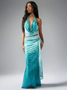 MISSGUIDED Chân váy Maxi xếp nếp có chi tiết buộc bên hông hiệu ứng ombre mặc đi nghỉ ở bãi biển trang trọng cho buổi tiệc tối mùa hè váy dài bồng bềnh - Nhiều màu - Xem 5