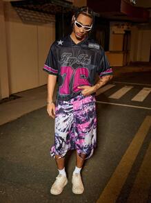 PAVTROS Manfinity Streetrush Manfinity Streetrush Men's Tie-Dye Printed Fashionable Personalized Design Shorts, Boyfriend Gifts, Graphic Shorts, Shorts Graphic, Men Clothes Men Shorts - Pink - View 6