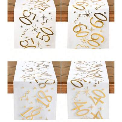 SHEIN 1 件 28*275cm/28*500cm 金色 18、30、40、50、60、70 生日快乐图案涤纶桌布，生日派对装饰用品，生日派对家居餐桌装饰用品