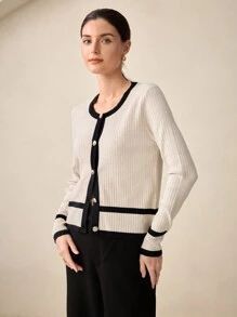 BizChic Áo khoác cardigan đơn hàng ngày tay dài màu khối cho nữ - Màu be - Xem 2