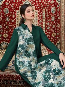 Al Najma 斋月拼布华丽提花长款阿拉伯连衣裙 女士优雅提花拼布阿拉伯连衣裙