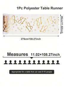 SHEIN 1 件 28*275cm/28*500cm 金色 18、30、40、50、60、70 生日快乐图案涤纶桌布，生日派对装饰用品，生日派对家居餐桌装饰用品 - 金色 - 查看 8