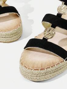 Styleloop Women's Minimalist Metal Decor Flat Shoes, Casual Everyday Wear - Black - View 8