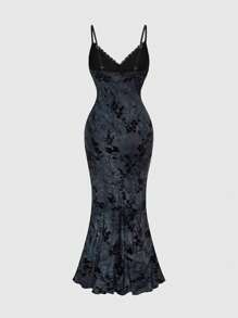 ROMWE Fairycore 女士复古花卉植绒吊带裙