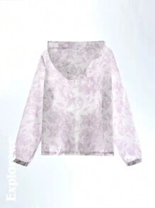 SHEIN 青少年女孩山地字母印花长袖连帽衫和短裤休闲两件套 - 淡紫色 - 查看 5