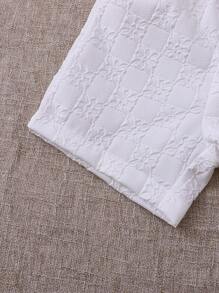 2 Peças Conjunto de Bebê/Menino Bebê - 1 Camisa Branca de Manga Curta com Textura e 1 Shorts, Conjunto Casual Confortável para Todas as Ocasiões no Verão - Branco - Visão 8