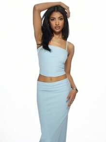 MISSGUIDED Tweedelige set: spaghettibandjes crop top met hoge taille bodycon maxi rok, feestclub avond zomer strand outfit